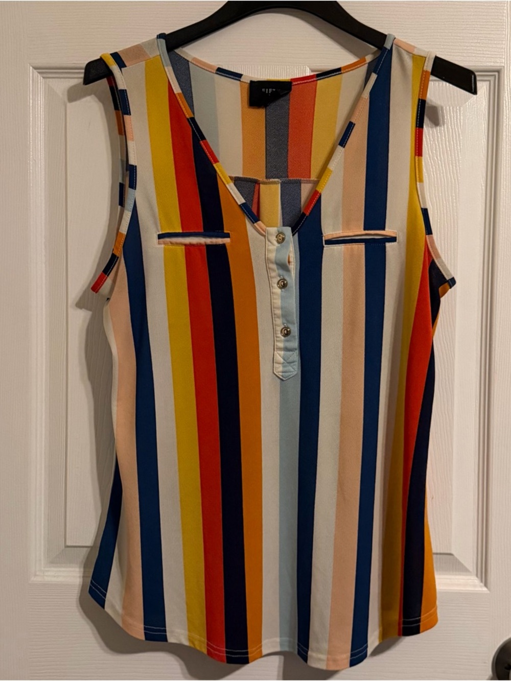 Fifty Street Multi-Stripe V-Neck Top